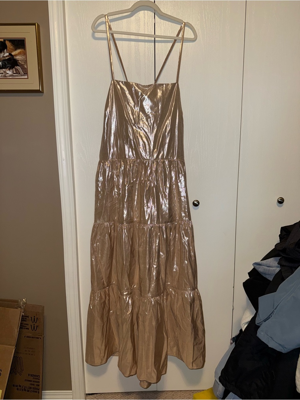 Gap Brand New Gold Metallic Tie-Back Tiered Midi Dress